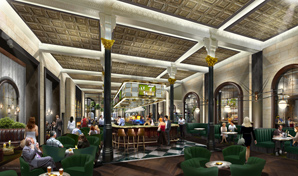 artist impression, interior view of bar and people.