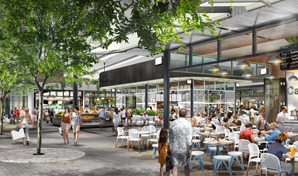 artist impression, interior view food court, restaurants and cafes.