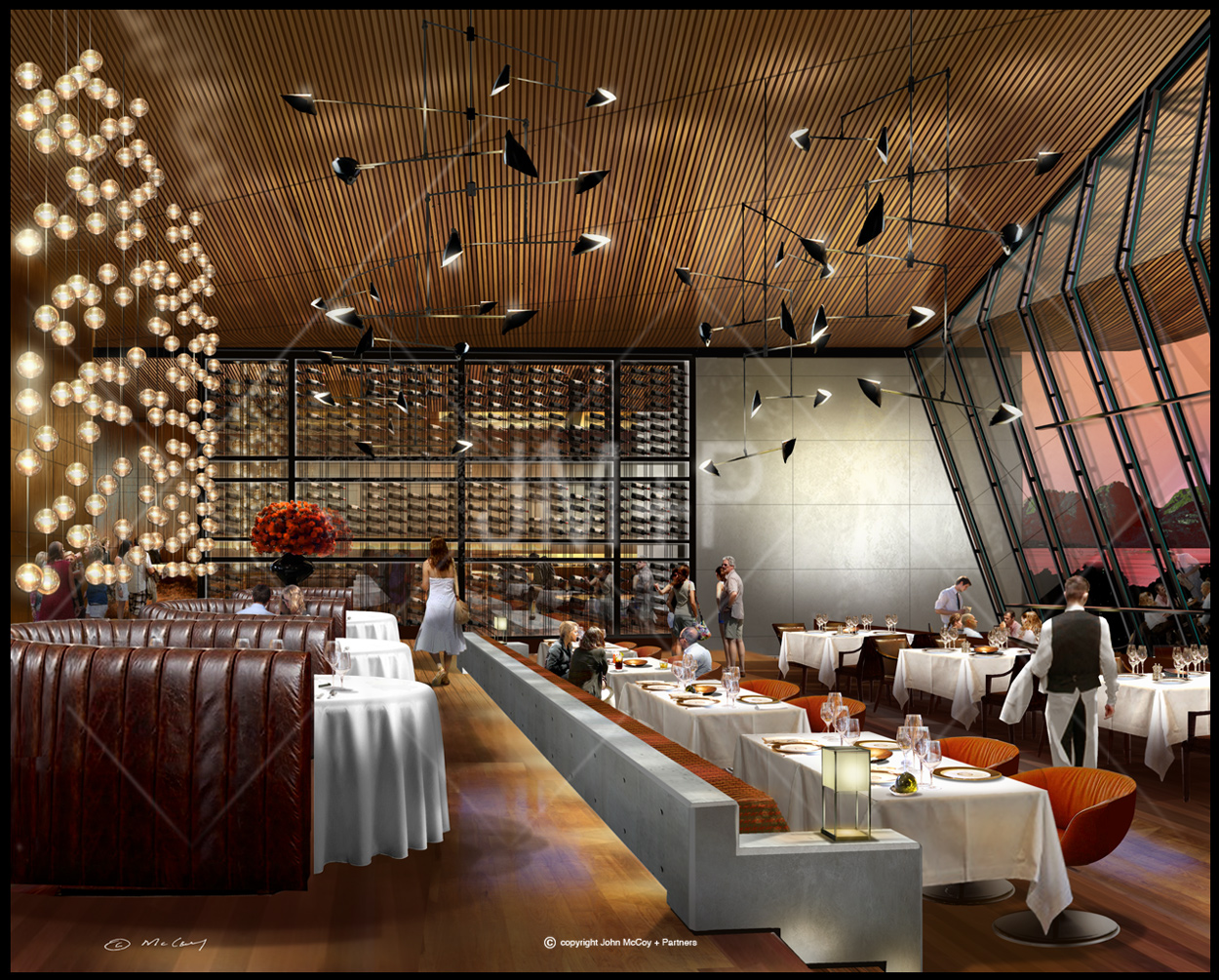 artist impression, interior view of bar and people seated.