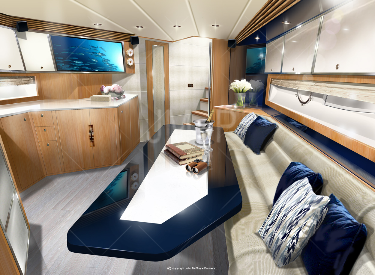 artist impression, view of yacht interior.
